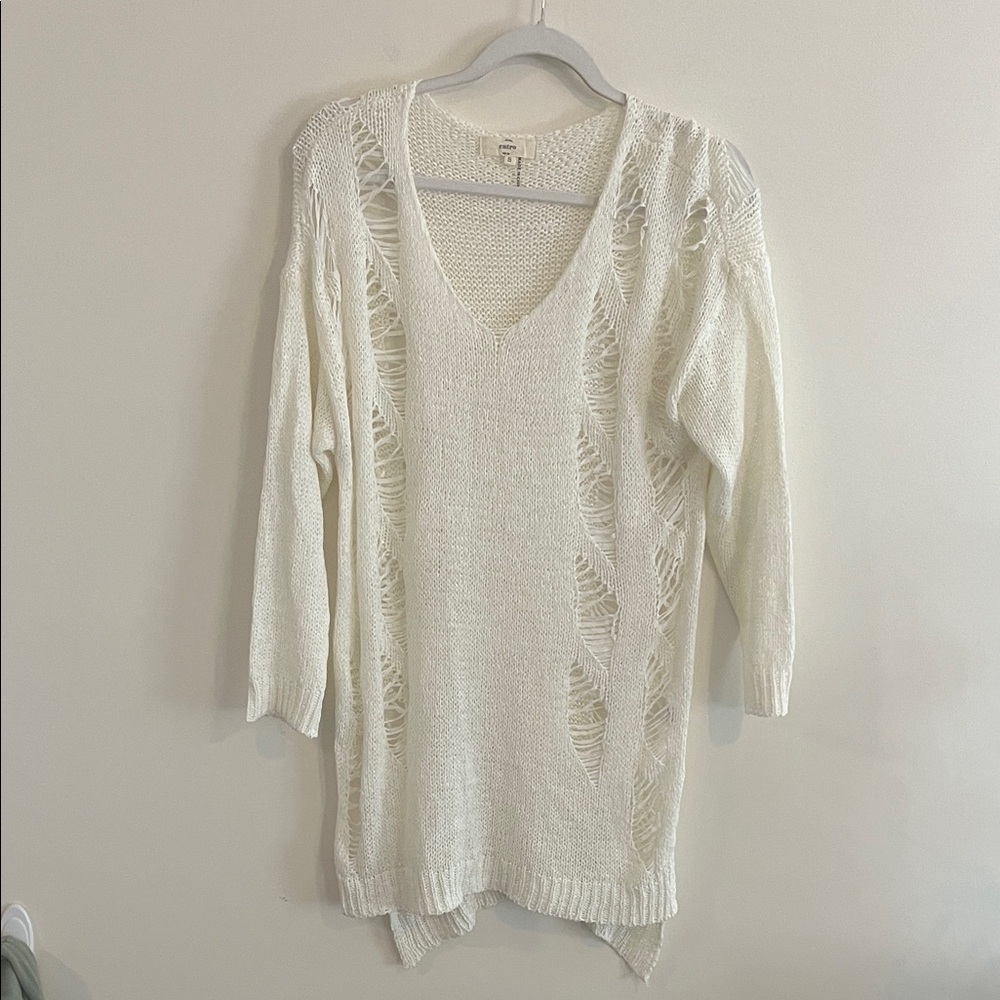 Entro Sweater Tunic Dress Artsy Distressed Open Weave S Cream Autumn Lagenlook